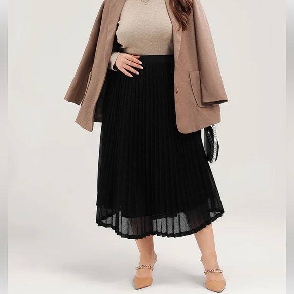 Solid Pleated Mesh Elastic Waist Skirt - Picture 5 of 5